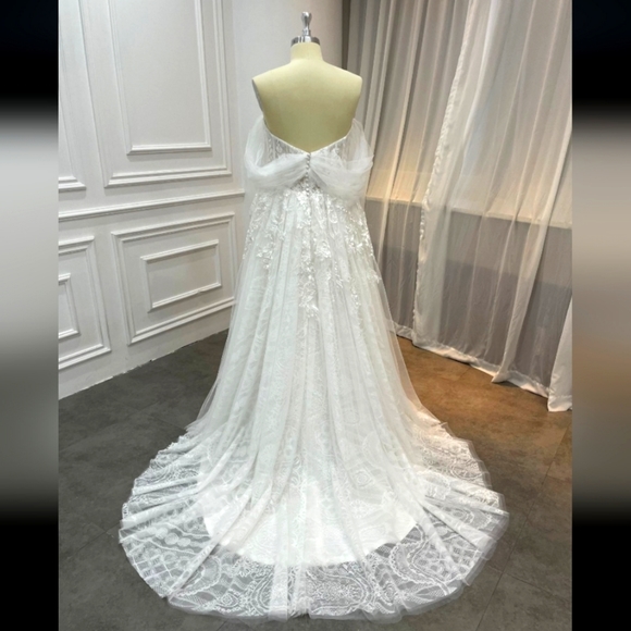 Custom boho lace off shoulder sweetheart wedding dress - Picture 2 of 5